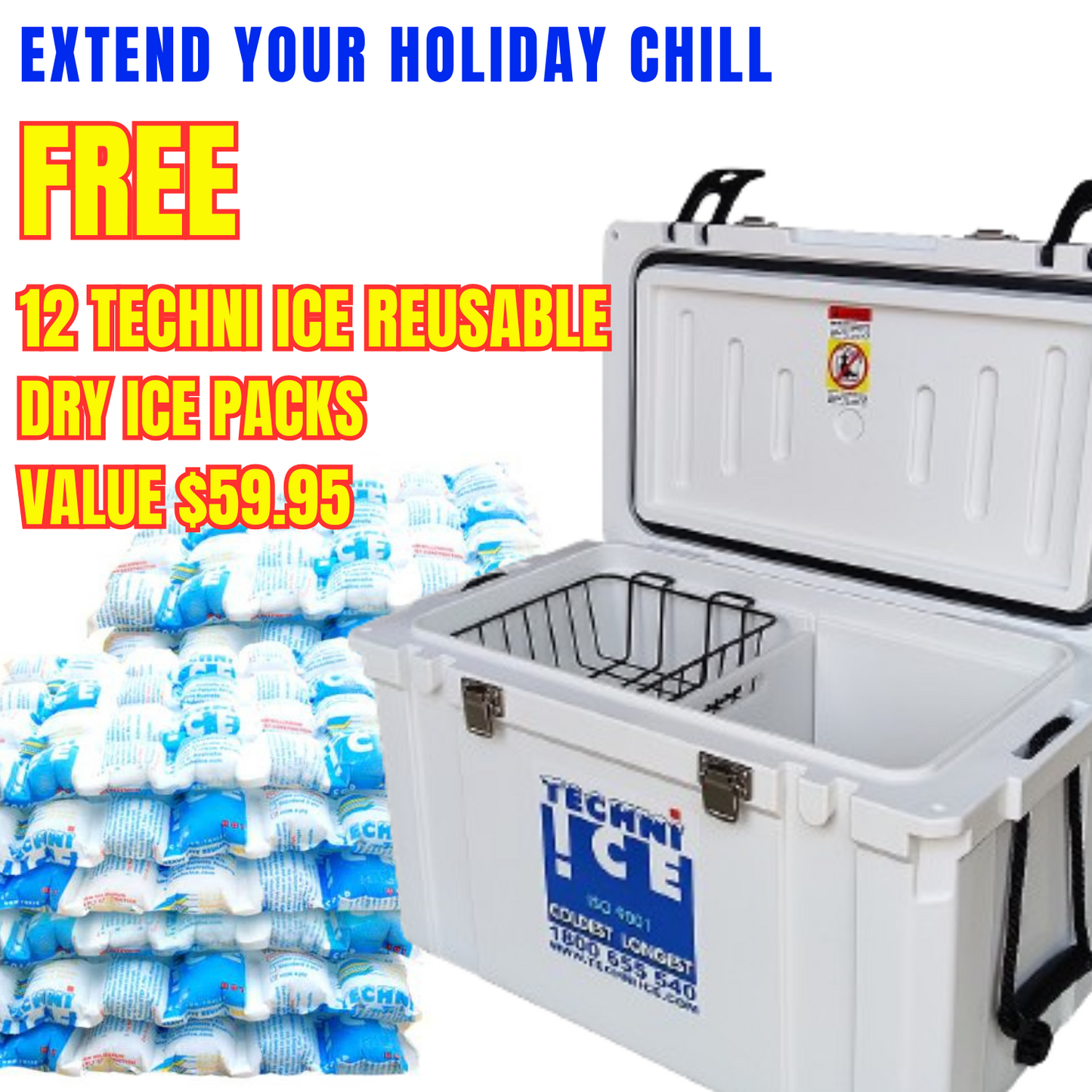 Classic Hardcore Ice Box 55L White *Fresh Stock Just Arrived  *FREE 12 REUSABLE DRY ICE PACKS VALUES $59.95