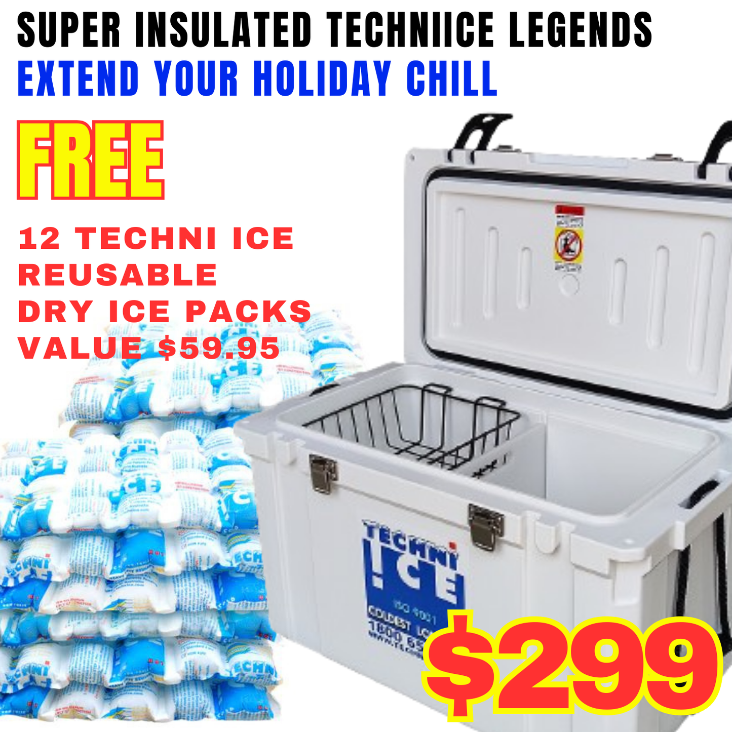 Classic Hardcore Ice Box 55L White *Fresh Stock Just Arrived  *FREE 12 REUSABLE DRY ICE PACKS VALUES $59.95