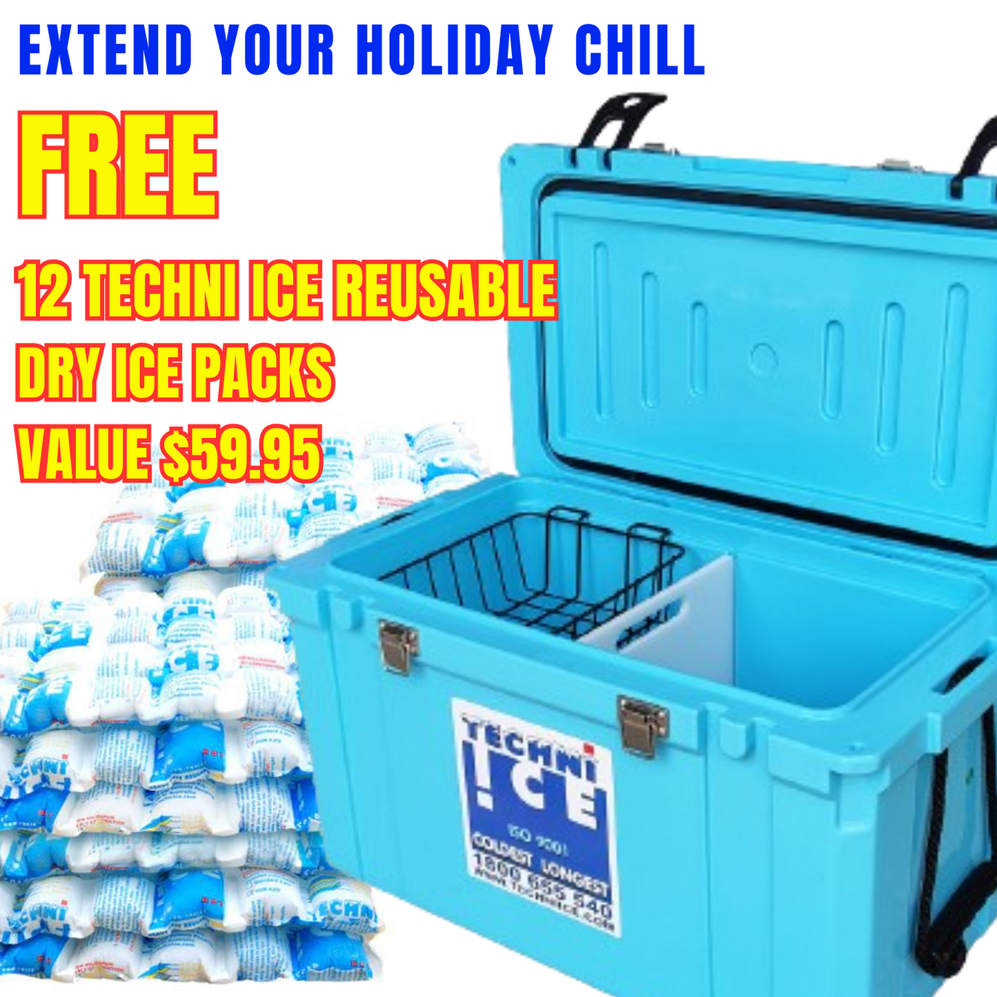 Classic Hardcore Icebox 55L Light Blue *FRESH STOCK IN WHITE COLOR * PRE ORDER FOR MARCH DISPATCH*FREE 12 REUSABLE DRY ICE PACKS VALUES $59.95