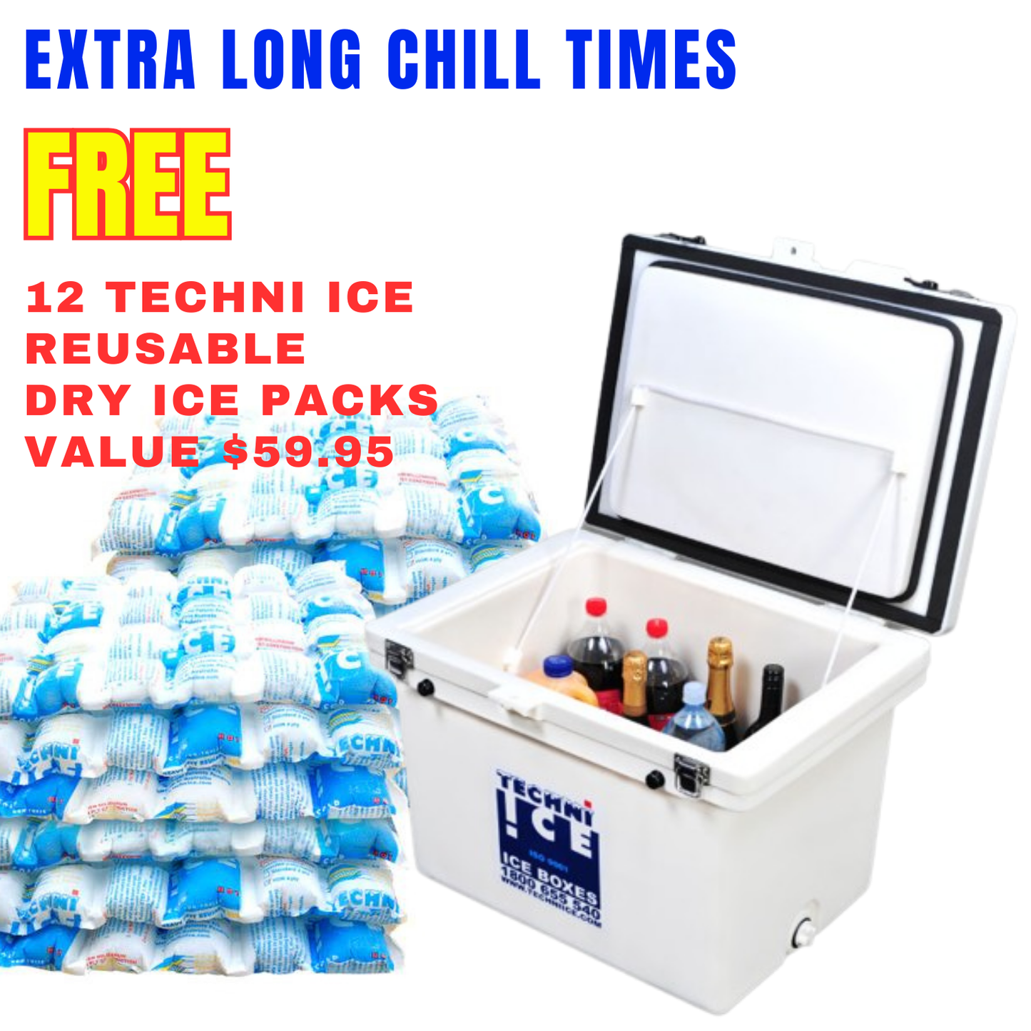 Techniice Classic Ice box 60L White *FREE 12 REUSABLE DRY ICE PACKS VALUES $59.95 * PRE-ORDER FOR MID MAY DISPATCH