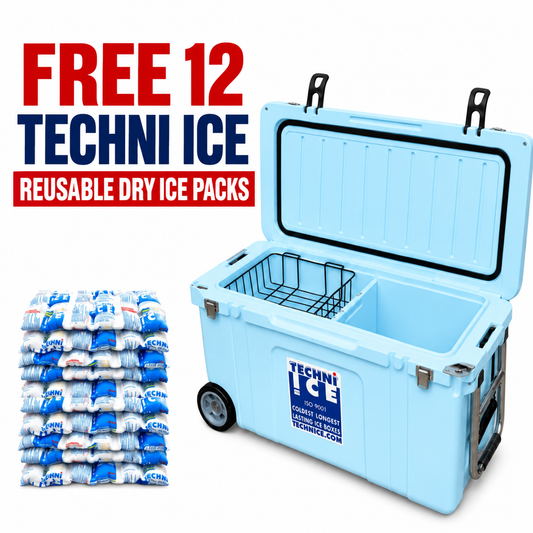 Signature Hardcore Ice box 120L Light Blue Wheels *FREE 12 REUSABLE DRY ICE PACKS VALUES $66* PRE-ORDER NOW FOR OCTOBER DISPATCH