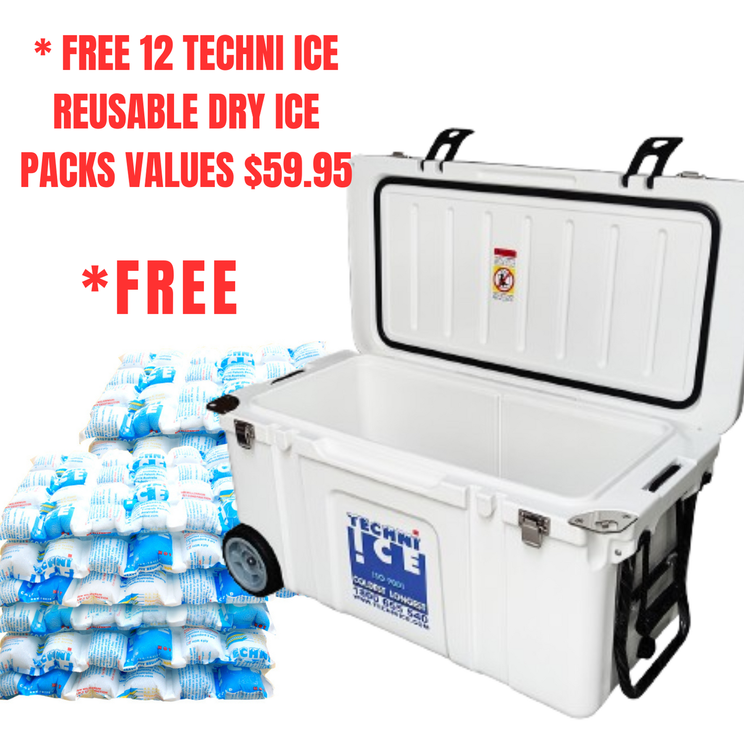Techni Ice Signature Hardcore Ice box 120L White Wheels *FRESH STOCK JUST ARRIVED *FREE 12 REUSABLE DRY ICE PACKS VALUES $59.95