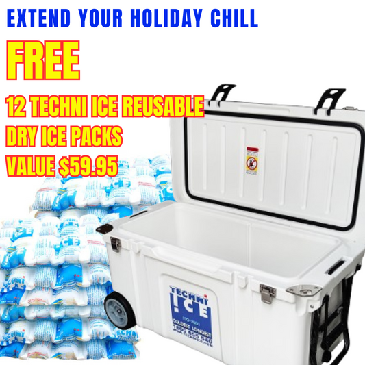 Techni Ice Signature Hardcore Premium Ice Box 55L White with Wheels * Pre-order for March dispatch   *FREE 12 REUSABLE DRY ICE PACKS VALUES $59.95