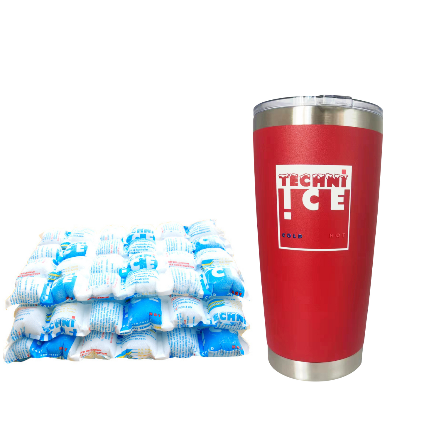 New 2024 Model Techni Ice 600ml (20 oz.) Tumbler Red Stainless Steel 6 Years Warranty + 3 Techni Ice Reusable Dry Ice Packs *FRESH STOCK JUST ARRIVED