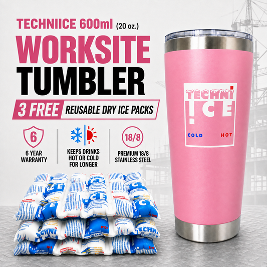 Techni Ice 600ml (20 oz.)Worksite Tumbler Desert Rose + 3 Free Techni Ice Reusable Dry Ice Packs