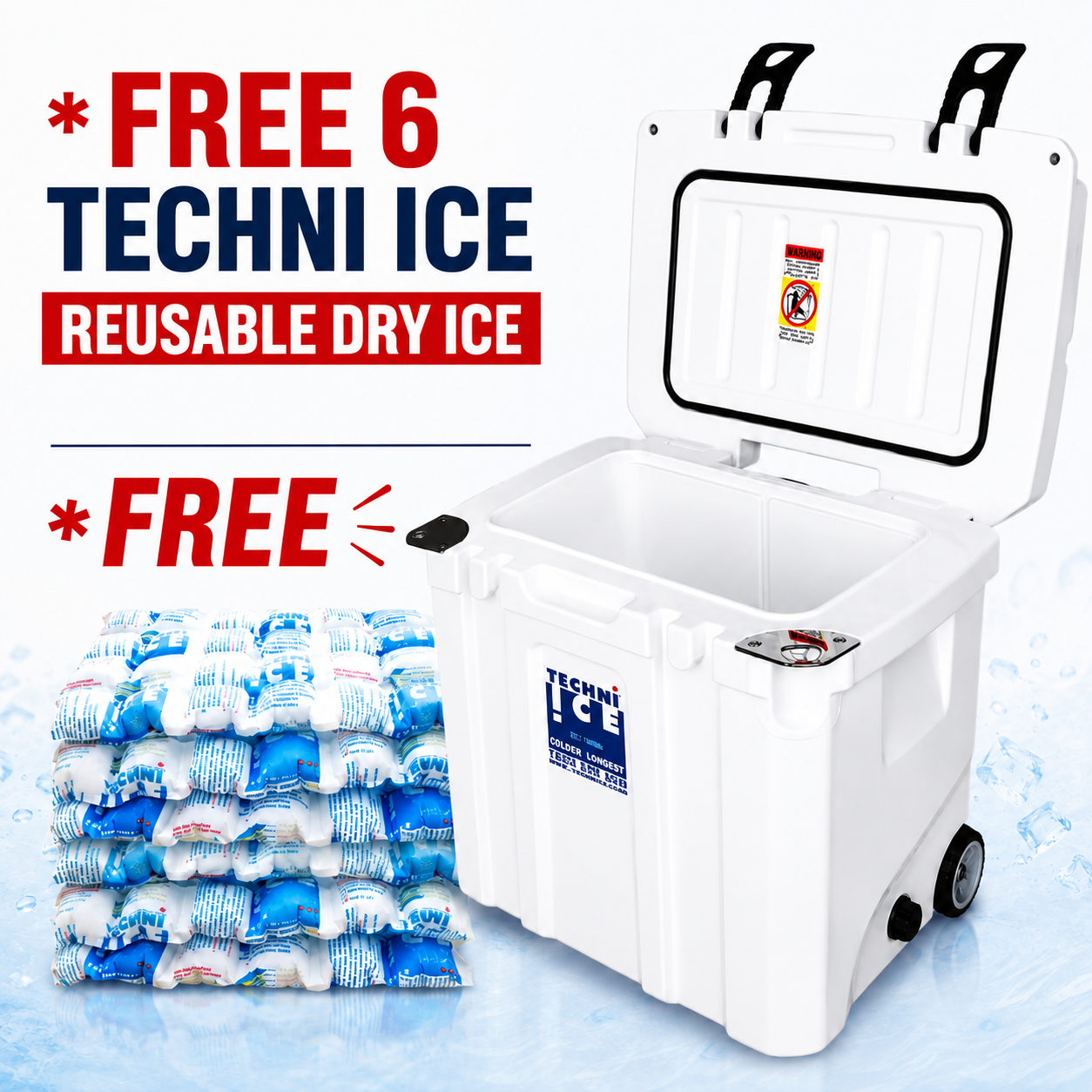 Techni Ice Signature Hybrid Premium Ice Box 35L White with Wheels & Telescopic Travel Handle *FREE 6 REUSABLE DRY ICE PACKS VALUES $37* PRE-ORDER NOW FOR SEPTEMBER DISPATCH