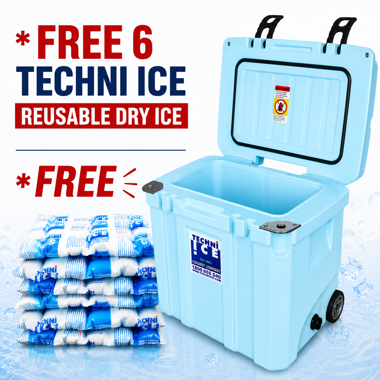 Techni Ice Signature Hybrid Premium Ice Box 35L Light Blue Wheels with Wheels & Telescopic Travel Handle *FREE 6 REUSABLE DRY ICE PACKS VALUES $37* PRE-ORDER NOW FOR SEPTEMBER DISPATCH