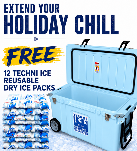 Techni Ice Signature Hardcore Icebox 75L Light Blue Wheels *FREE 12 REUSABLE DRY ICE PACKS VALUES $66 * PRE-ORDER NOW FOR SEPTEMBER DISPATCH
