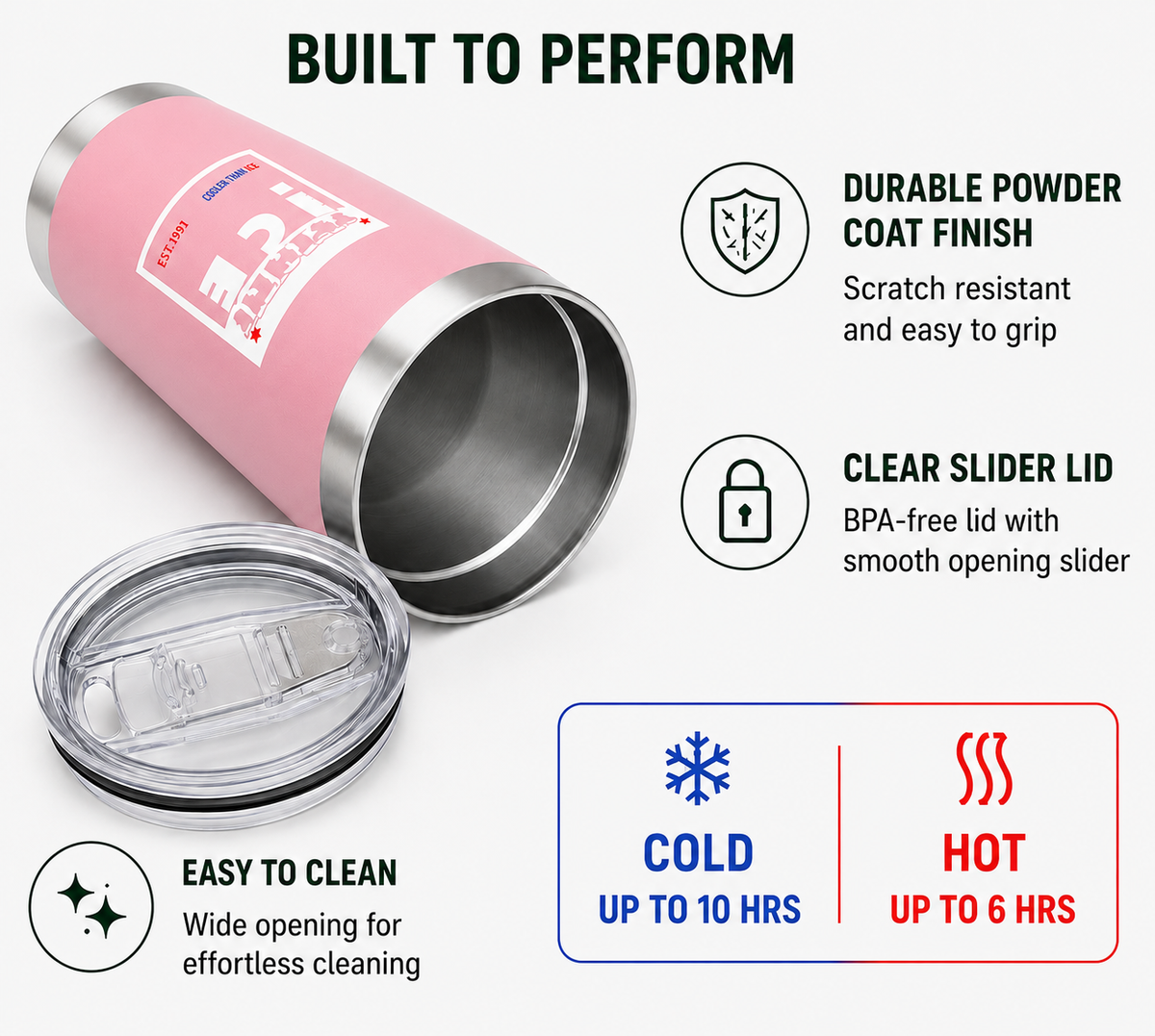 Techni Ice 600ml (20 oz.)Worksite Tumbler Desert Rose + 3 Free Techni Ice Reusable Dry Ice Packs