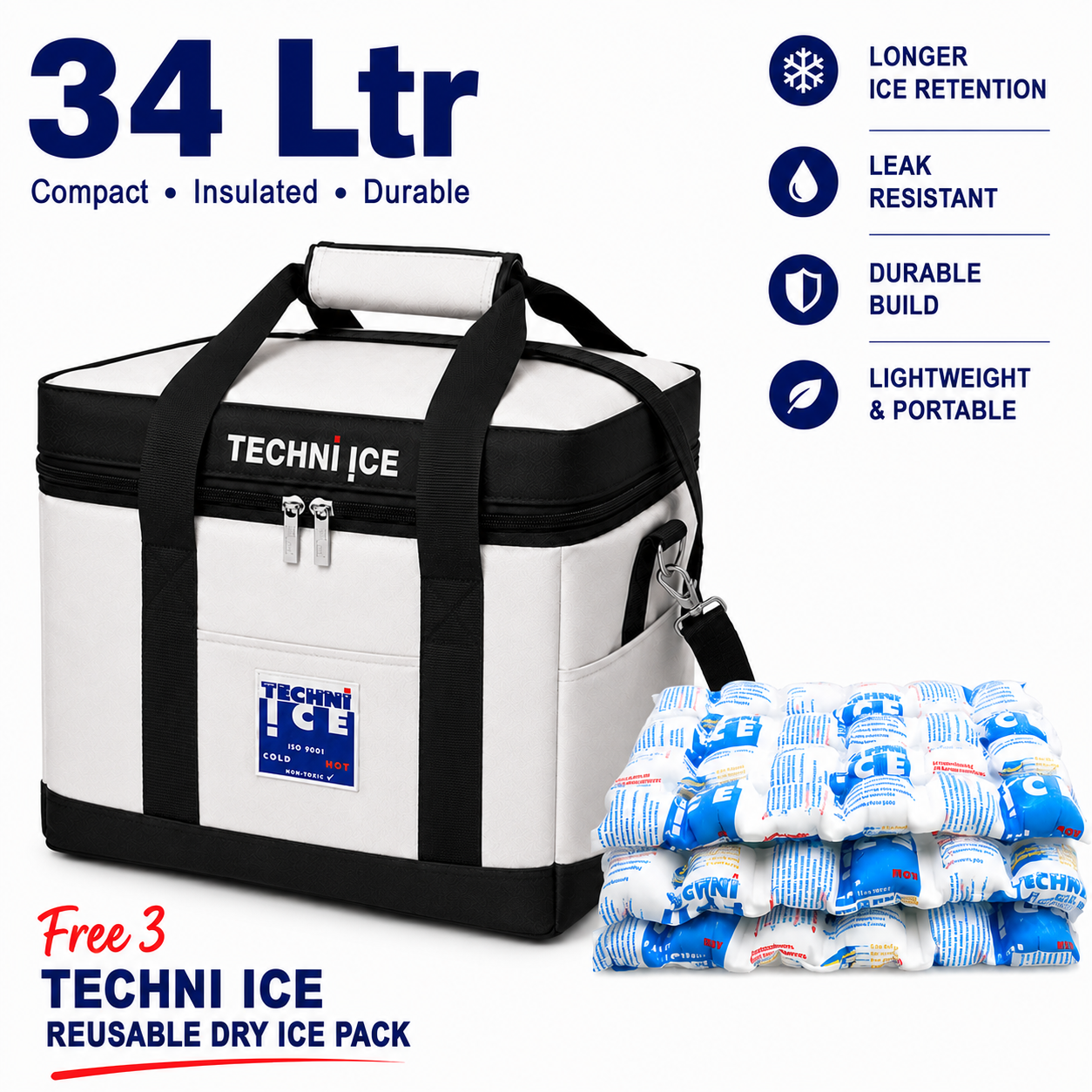 34L Techni Ice High Performance Cooler Bag Grey *FREE 3 REUSABLE DRY ICE PACKS VALUES $25* PRE-ORDER NOW FOR SEPTEMBER DISPATCH