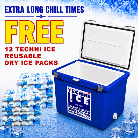 Techniice Classic Ice box 80L White Blue *FREE 12 REUSABLE DRY ICE PACKS VALUES $66 * PRE-ORDER NOW FOR SEPTEMBER DISPATCH