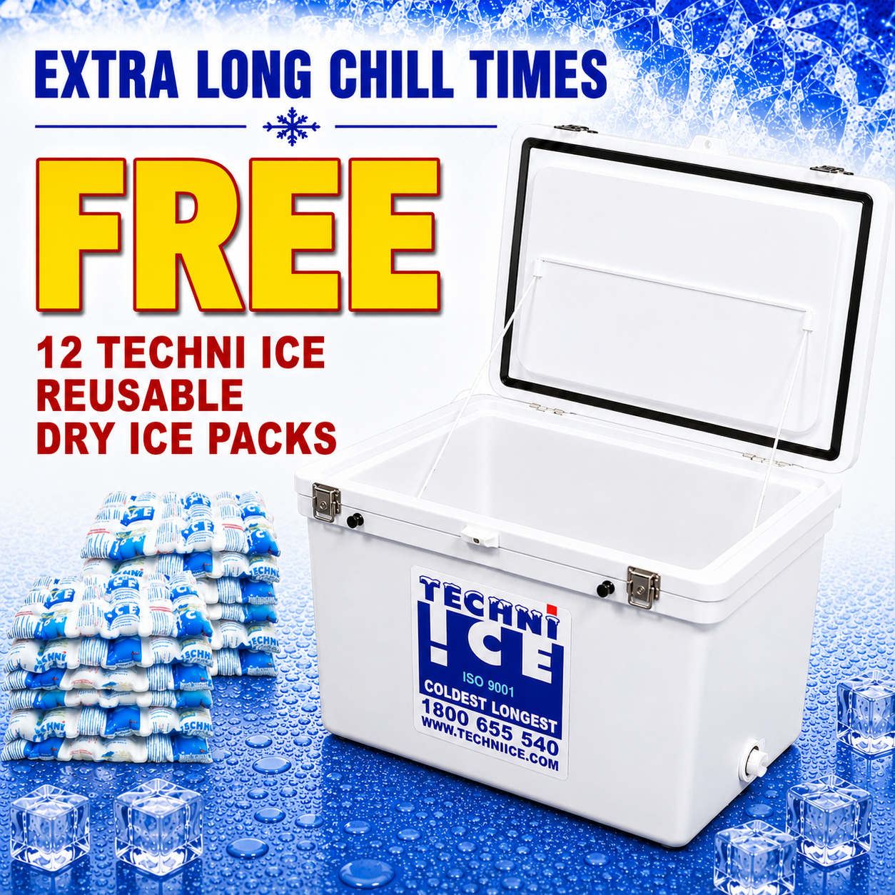 Techni Ice Classic Ice box 120L White *FREE 12 REUSABLE DRY ICE PACKS VALUES $66* PRE-ORDER NOW FOR SEPTEMBER DISPATCH