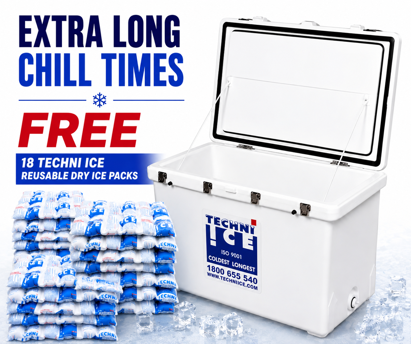 Techni Ice Classic Ice box 150L White *FREE 18 REUSABLE DRY ICE PACKS VALUES $103 * PRE-ORDER NOW FOR SEPTEMBER DISPATCH