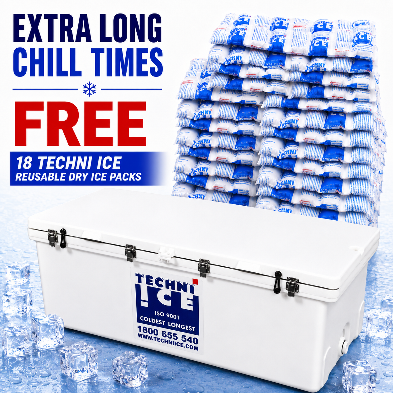 Techniice Classic Ice box 200L White LONG *FREE 18 REUSABLE DRY ICE PACKS VALUES $103 * PRE-ORDER NOW FOR SEPTEMBER DISPATCH
