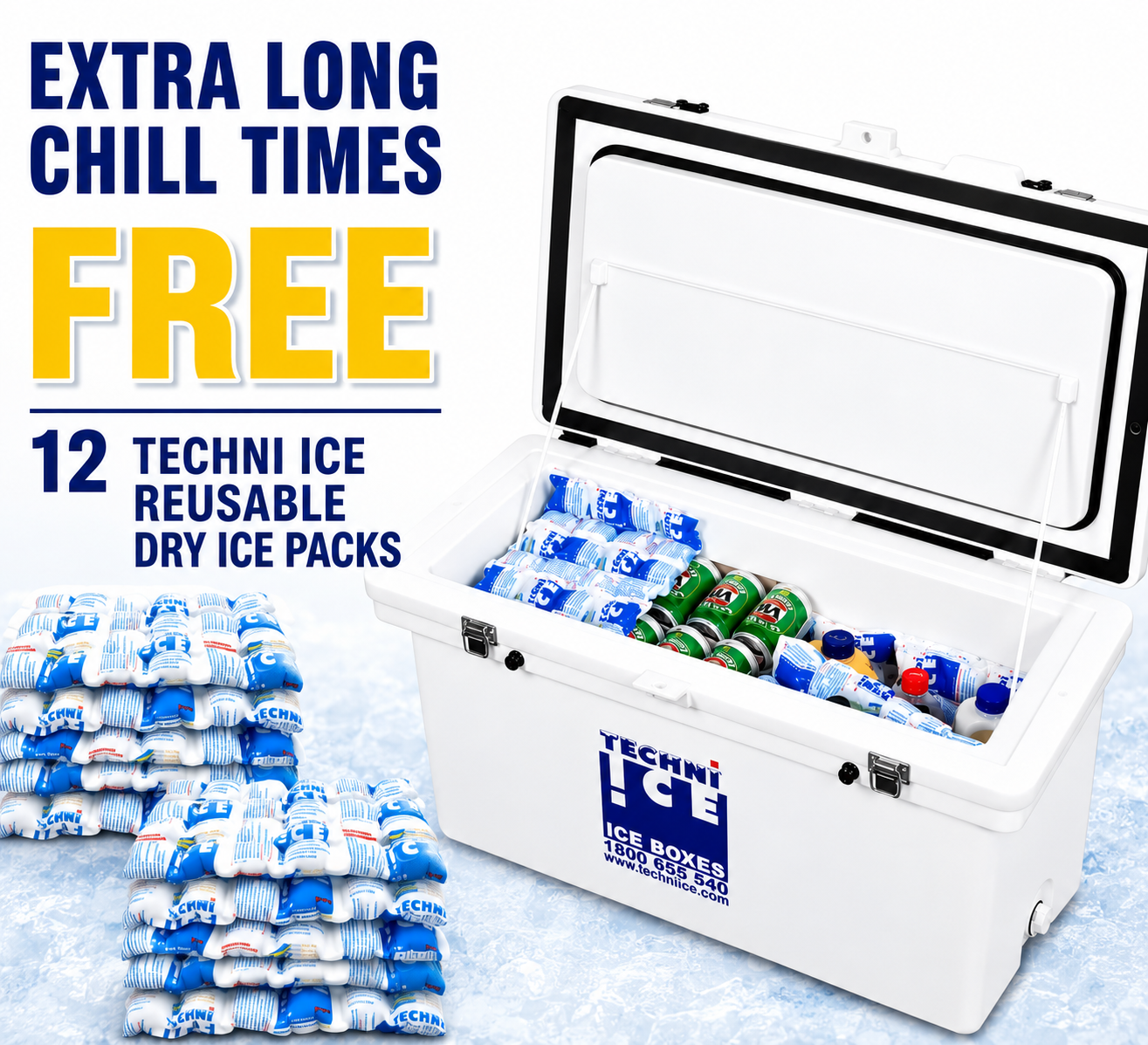 Techniice Classic Ice box 70L White Long *FREE 12 REUSABLE DRY ICE PACKS VALUES $66* PRE-ORDER NOW FOR SEPTEMBER DISPATCH