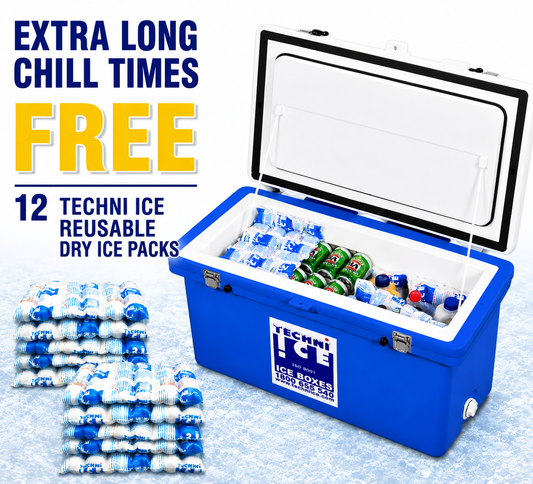 Techniice Classic Ice box 70L White Blue Long *FREE 12 REUSABLE DRY ICE PACKS VALUES $66* PRE-ORDER NOW FOR SEPTEMBER DISPATCH