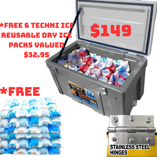Techni Ice Classic Travel Chill 45L Ice Box Storm Grey *PREORDER FOR JUNE DISPATCH *FREE 6 REUSABLE DRY ICE PACKS VALUES $32.95