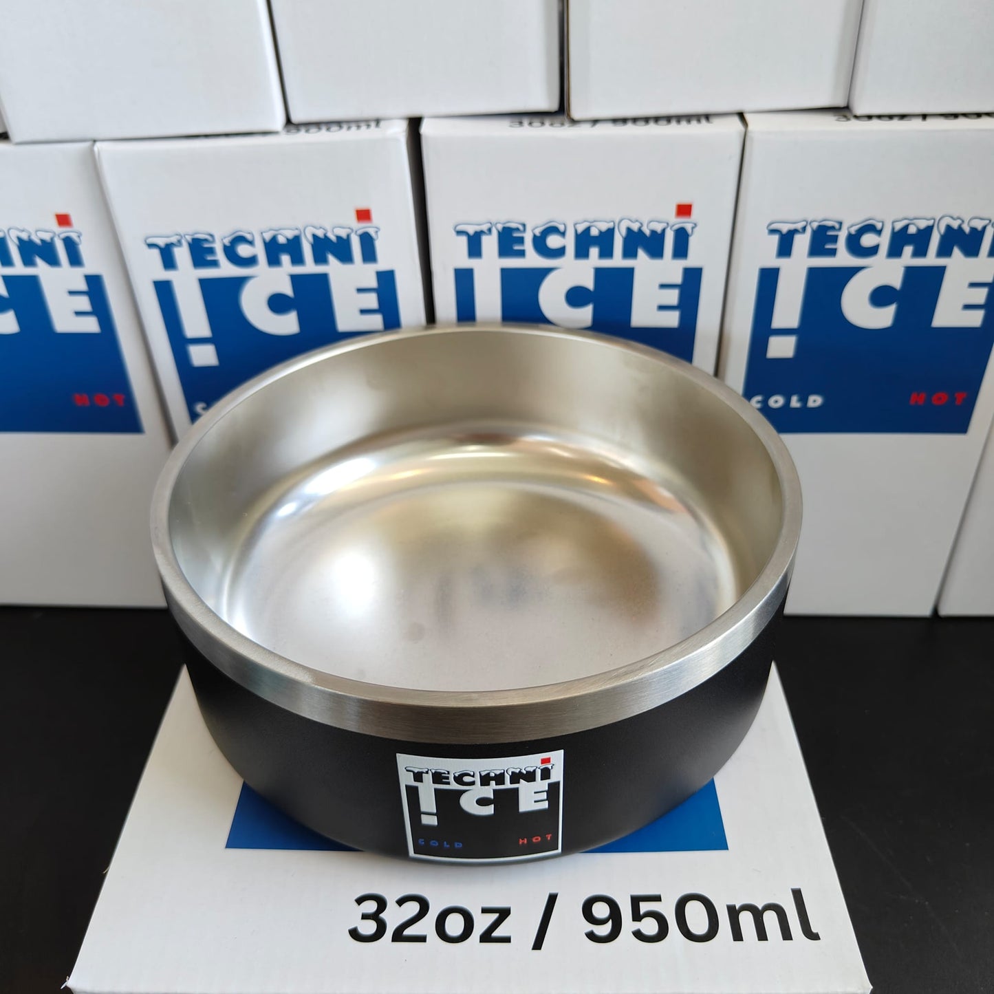 New 2024 Model Techni Ice 950ml (32 oz.) Dog Bowl Black Stainless Steel 6 Years Warranty *FRESH STOCK JUST ARRIVED