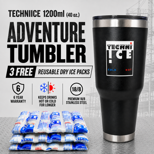 Techni Ice 1200ml (40 oz.) Adventure Tumbler Coal Black +3 Free Techni Ice Reusable Dry Ice Packs