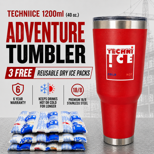 Techni Ice 1200ml (40 oz.) Adventure Tumbler Lava Red+3 Free Techni Ice Reusable Dry Ice Packs