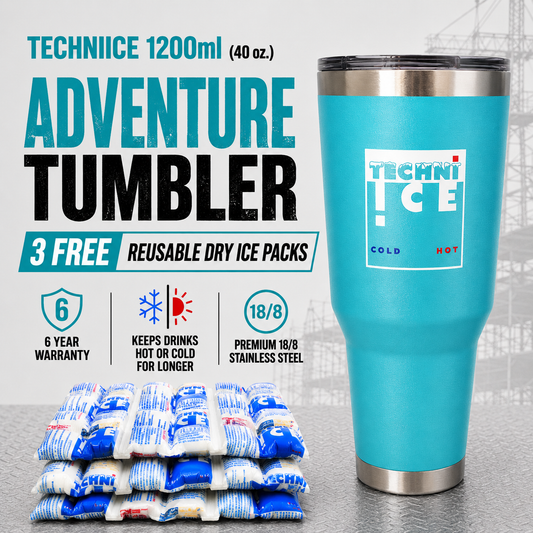 Techni Ice 1200ml (40 oz.) Adventure Tumbler Ocean Aqua+3 Free Techni Ice Reusable Dry Ice Packs