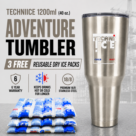 Techni Ice 1200ml (40 oz.) Adventure Tumbler Stainless Steel+3 Free Techni Ice Reusable Dry Ice Packs