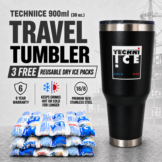 Techni Ice 900ml (30 oz.) Travel Tumbler Coal Black+3 Free Techni Ice Reusable Dry Ice Packs