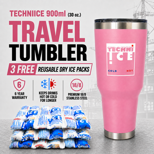 Techni Ice 900ml (30 oz.) Travel Tumbler Desert Rose+3 Free Techni Ice Reusable Dry Ice Packs