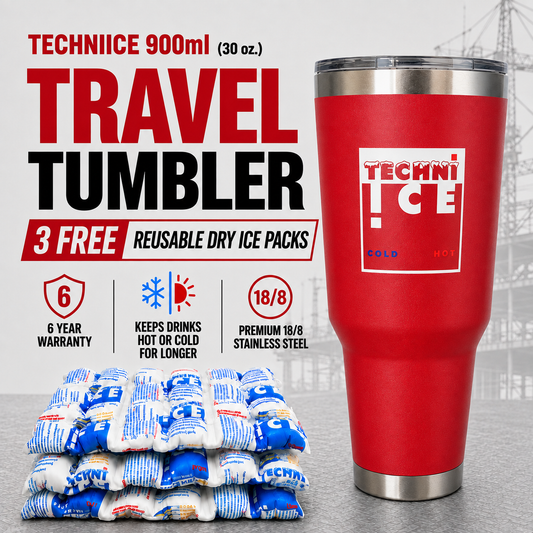 Techni Ice 900ml (30 oz.) Travel Tumbler Lava Red+3 Free Techni Ice Reusable Dry Ice Packs