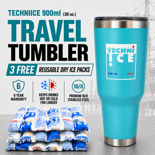 Techniice 900ml (30 oz.) Travel Tumbler Ocean Aqua+3 Free Techni Ice Reusable Dry Ice Packs