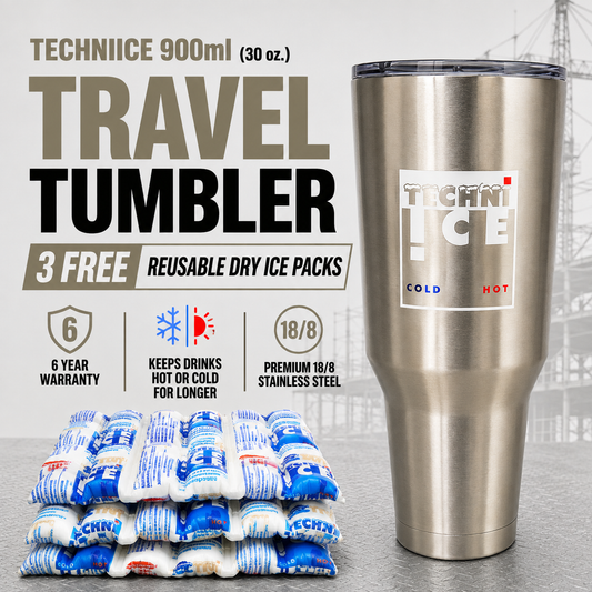 Techni Ice 900ml (30 oz.) Travel Tumbler Stainless Steel+3 Free Techni Ice Reusable Dry Ice Packs