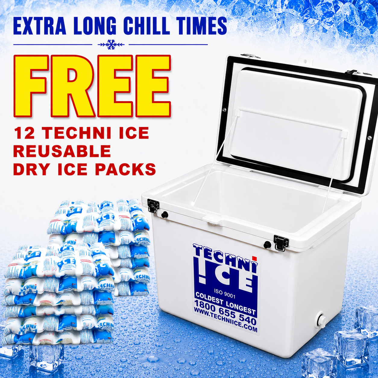 Techniice Classic Ice box 80L White  *FREE 12 REUSABLE DRY ICE PACKS VALUES $66 * PRE-ORDER NOW FOR SEPTEMBER DISPATCH