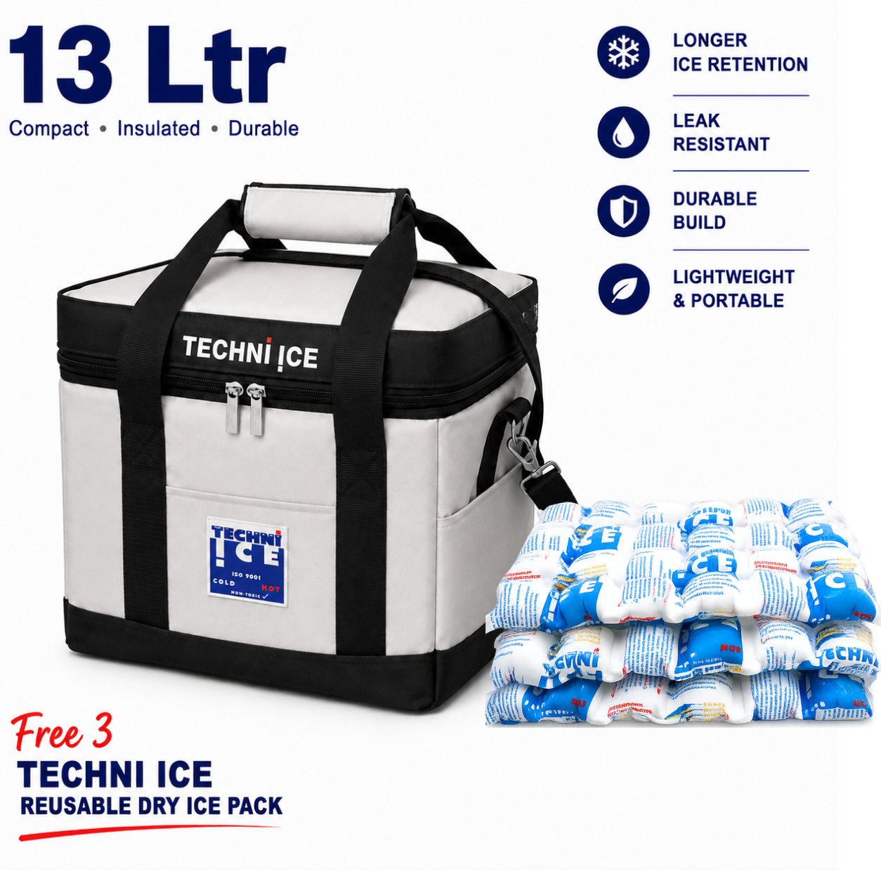 13L Techni Ice High Performance Cooler Bag Grey *FREE 3 REUSABLE DRY ICE PACKS VALUES $25* PRE-ORDER NOW FOR SEPTEMBER DISPATCH