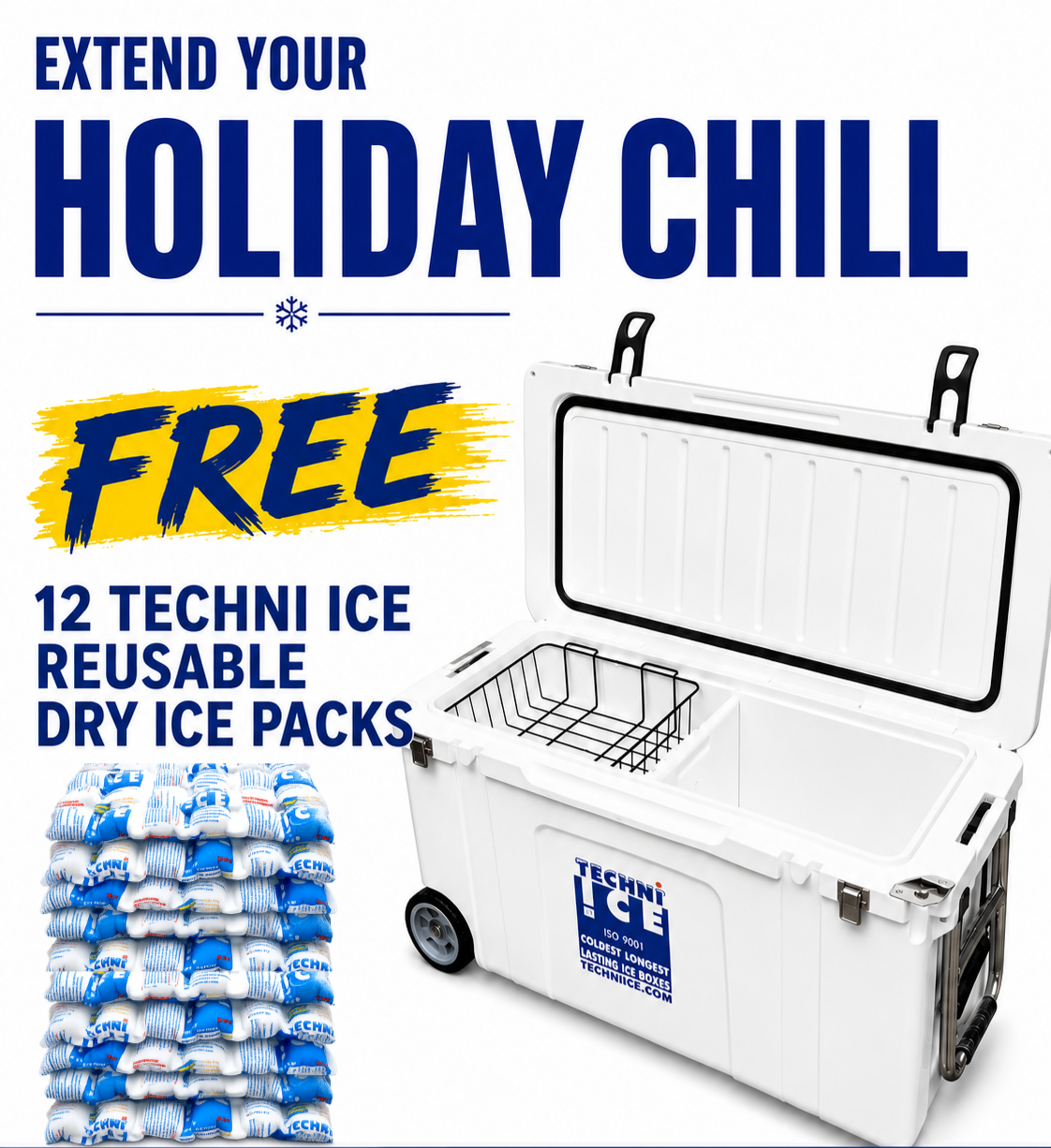 Techni Ice Signature Hardcore Ice box 120L White Wheels *FREE 12 REUSABLE DRY ICE PACKS VALUES $66* PRE-ORDER NOW FOR SEPTEMBER DISPATCH