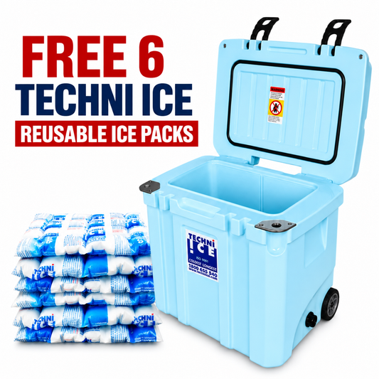 Signature Hybrid Premium Ice Box 35L Light Blue Wheels with Wheels & Telescopic Travel Handle *FREE 6 REUSABLE DRY ICE PACKS VALUES $37* PRE-ORDER NOW FOR OCTOBER DISPATCH