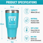 Techniice 900ml (30 oz.) Travel Tumbler Ocean Aqua+3 Free Techni Ice Reusable Dry Ice Packs