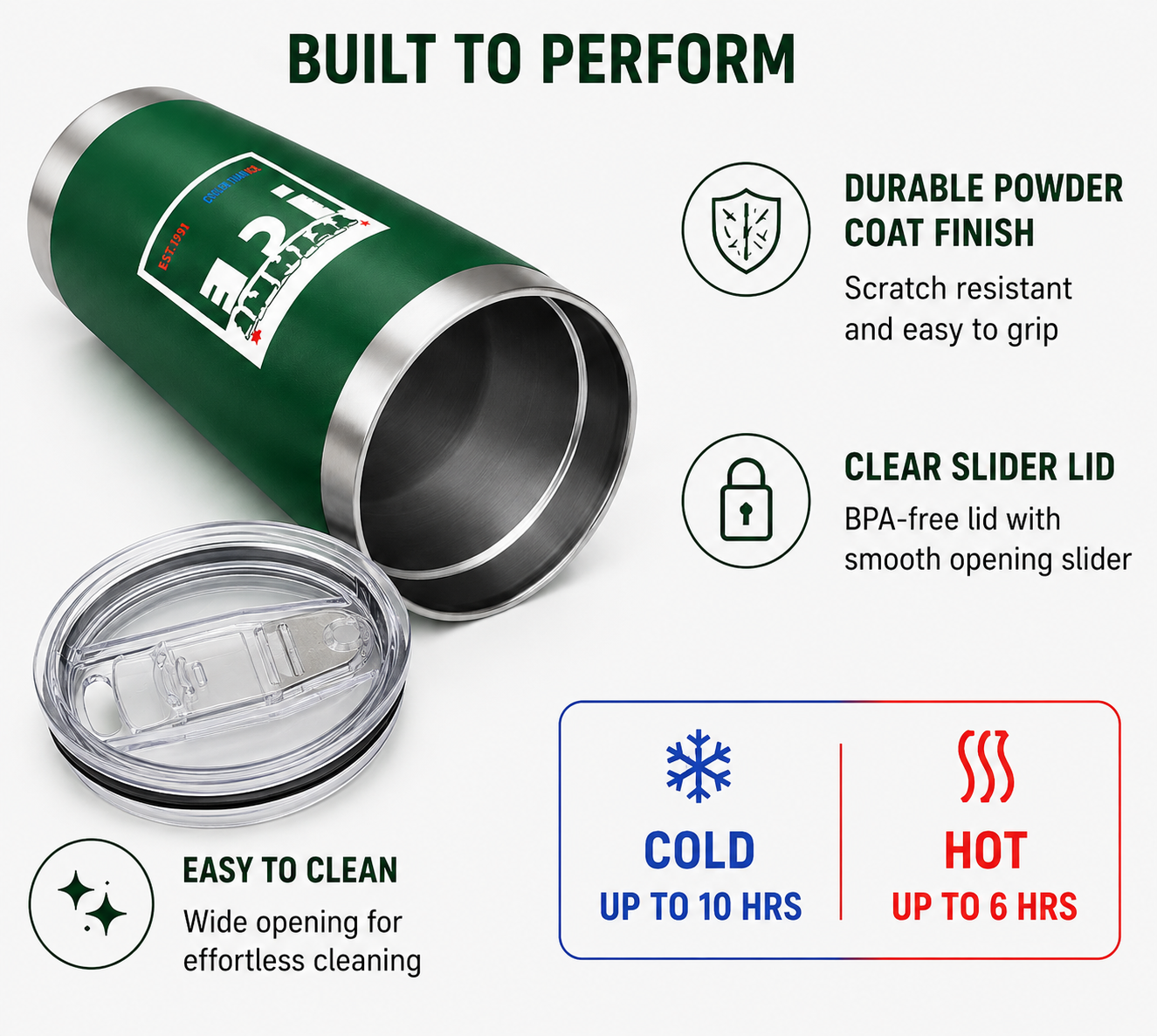 Techni Ice 600ml (20 oz.)Worksite Tumbler Outback Green + 3 Free Techni Ice Reusable Dry Ice Packs