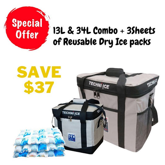 Techni Ice 13L & 34L Cooler Bag + 3 Sheets of Reusable Dry Ice Packs *PRE ORDER FOR LATE-FEB DESPATCH
